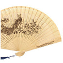 Lady Wintersweet Peacock Print Scented Wooden Folding Hand Fan Beige