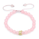 Fashion Women Zircon Crown Pink Stone Strand Bracelet Beads Bangle Jewelry A