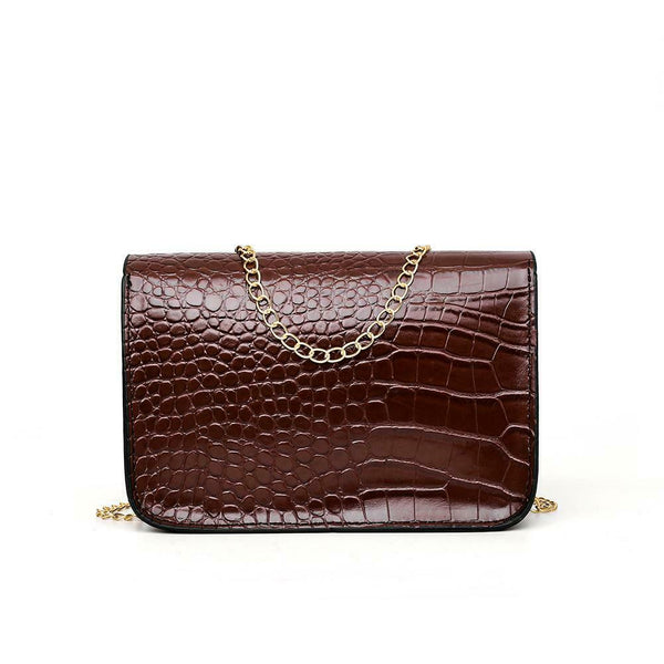 Crocodile Leather Messenger Bag Women Retro Purse Shoulder Handbag (Brown)