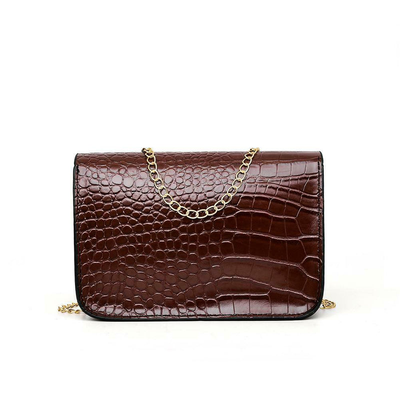 Crocodile Leather Messenger Bag Women Retro Purse Shoulder Handbag (Brown)