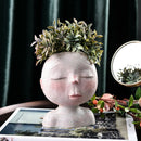Girl Face Head Statue Planter Garden Plant Pot Cactus Flowerpot Desktop