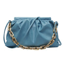 Women Pleated Shoulder Bag Chain Totes PU Cloud Messenger Handbag (Blue)