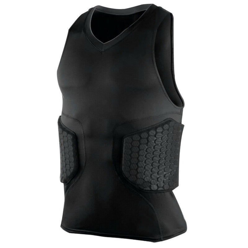 Men's Rib Protector Padded Vest Compression Shirt Training Vest with 3-Pad fN6O8