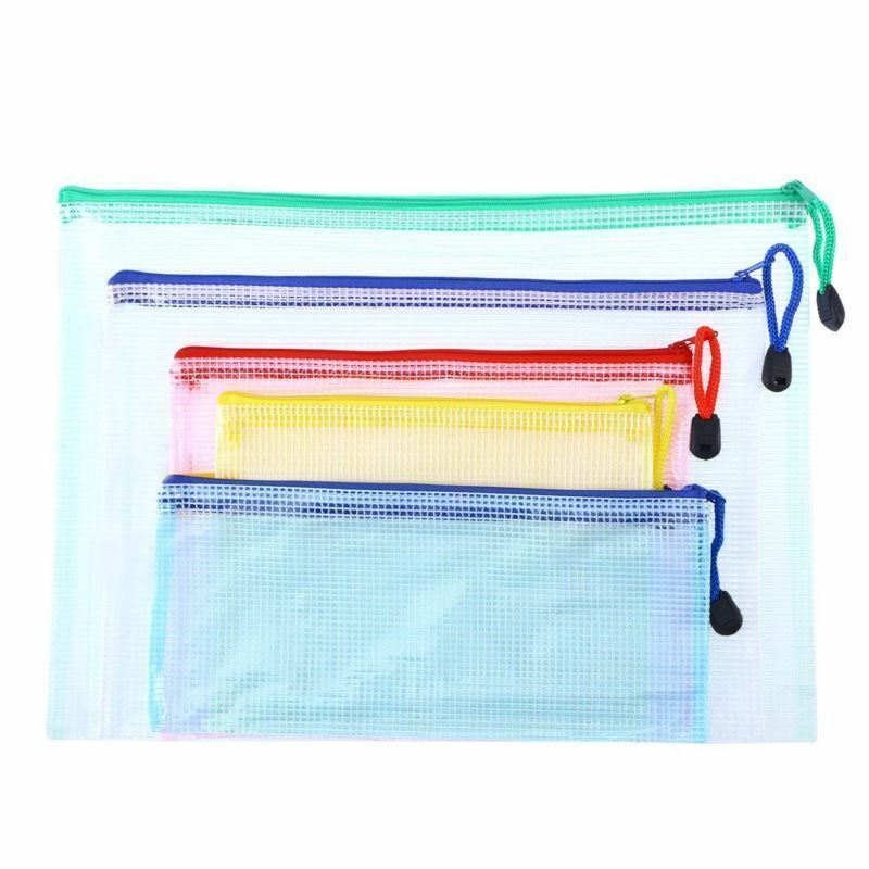 5Pcs Zipper File Pouch Grid Document Bag Multipurpose Storage Pouch Bags
