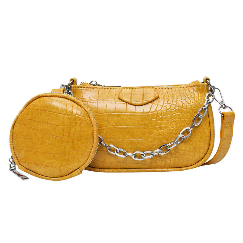 Alligator Leather Handbag Purse Women Sling Crossbody Shoulder Bag (Yellow) A