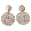 Fashion Jewelry Cactus Printed Braided Rattan Drop Earrings for Women