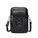Women Soft PU Messenger Bag Multi-layer Shoulder Zipper Phone Pouch (Black)