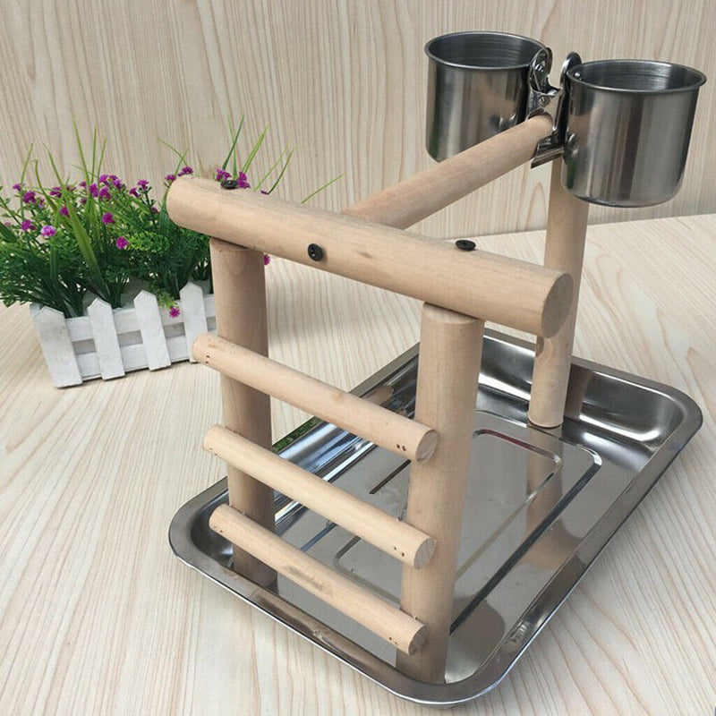 Bird Perch, Parrot Training Stand, Play Gym Tabletop with 2 Feeder Cup