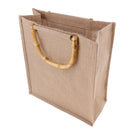 Eco-friendly Burlap Handbag Linen Shopping Bag with Bamboo Handles Design