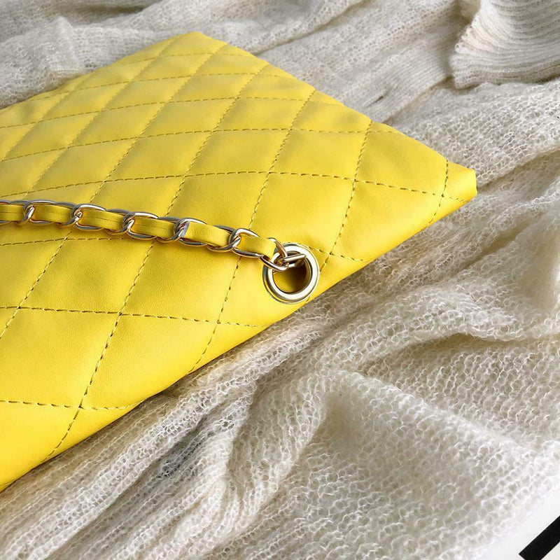Fashion Women Shoulder Messenger Handbag Chain Leather Evening Bag (Yellow) A