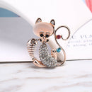 Fashion Crystal Cat Eat Fish Brooch Animal Women Pin Decor Corsage Badge JewelJR