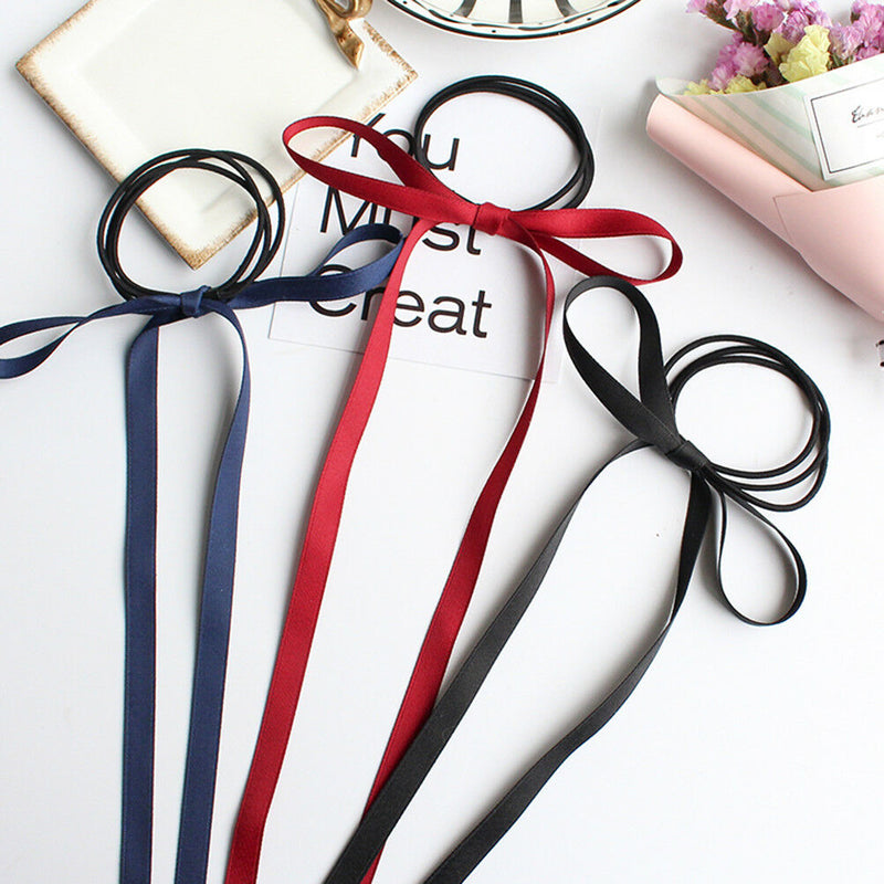 2Pcs Women Girls Hair Bow Silk ribbon Long streamers hair Rope Beach hair rin Gw