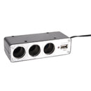 Triple Socket Splitter Cigarette Lighter Adapter Plug & USB Port 3 Way Charge ^