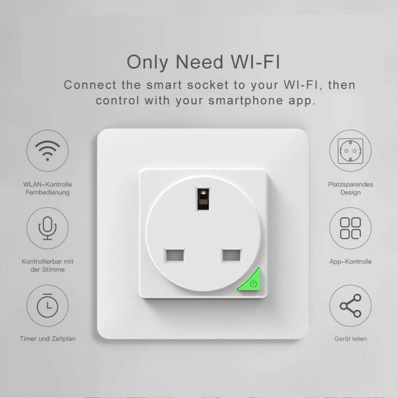 Smart Wall Socket Voice Remote Control UK Plug Timer 16A Wifi Power Outlet