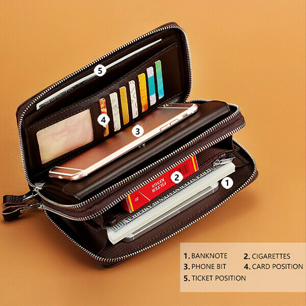 Leinasen Men Wallets With Coin Pocket Long Zipper Coin Purse For Men Clutch B7D3