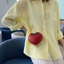 Cute Strawberry Heart Shape Pu Studs Fashion Lady Chain Wallet Clutch Bag S