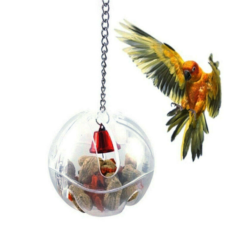 For Treat Parrots Birds Ball Toys Food Feeder Cage Hanging Bell Foraging C BQJ