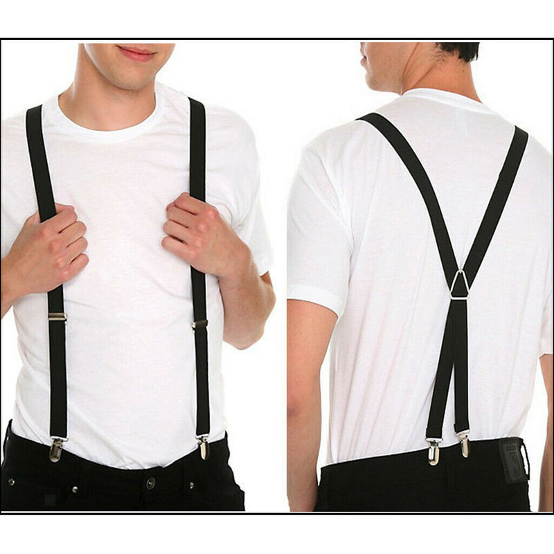 Men X Back Suspender Adjustable Strap Non-slip 4 Clips Trousers Pants Braces