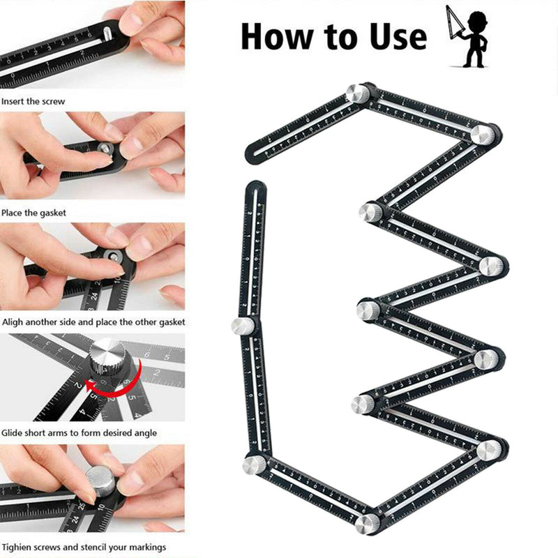 Twelve Folding Ruler Aluminum Alloy Adjustable Woodworking 12-side Template Tool