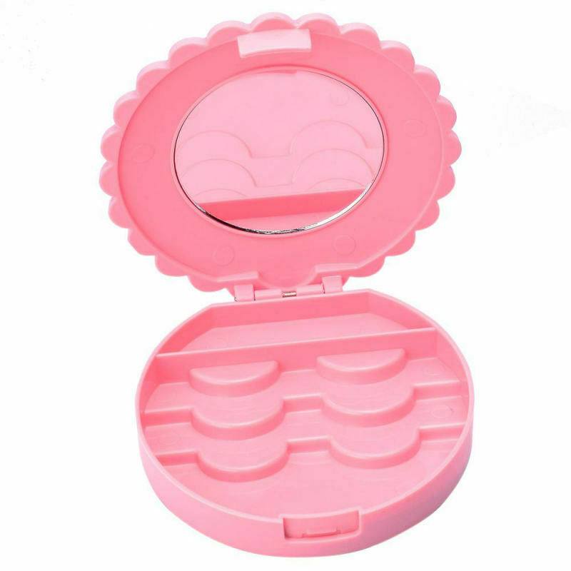 1Pc Cute Pink Plastic Bowknot False Eyelashes Storage Box Makeup Case Mirror g