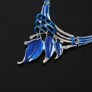 Women Leaf Y-Necklace Chain Necklace Earrings Set(Light Blue)