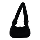 Women Fluffy Shoulder Bag Solid Plush Handbags Female Winter Totes (Black)