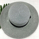 Women Wide Brim Summer Beach Hats Natural Straw Boater Hats Flat Top Sun Ha