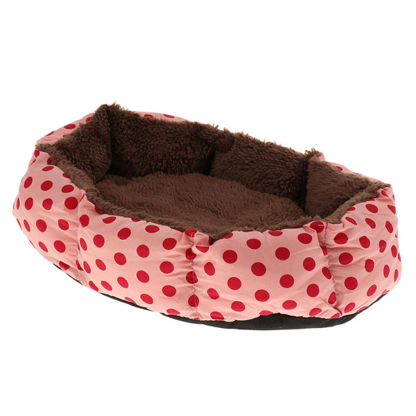 Soft and Comfortable Round Shape Dots Print Dog Cat Basket Bed Warm Nest