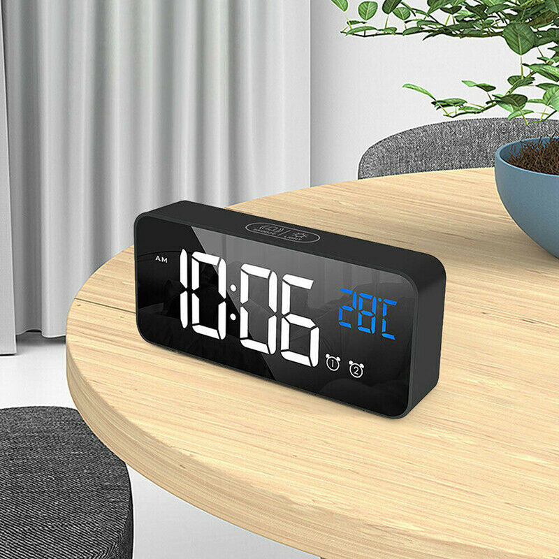 Multifunction Mirror LED Alarm Clock Digital Clock Thermometer USB Night Light