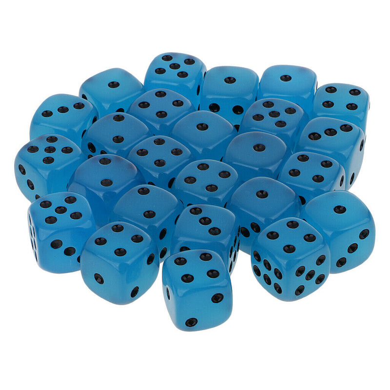 Blue Acrylic D6 Noctilucence Dices 6-Sided Point Spot Game Dice 25pcs/Pack Glow