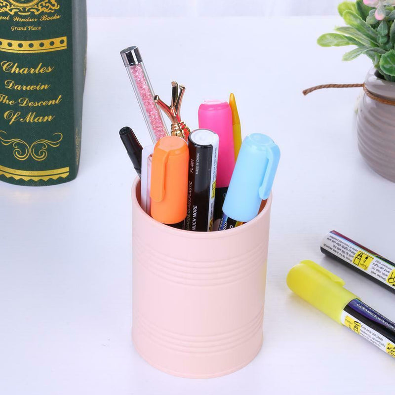 Desktop Cylinder Storage Box Pen Holder Cosmetic Jewelry Container (Khaki) A