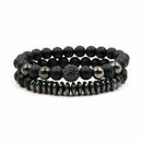 2 Pcs Natural Lava Stone 8mm Beads Energy Yoga Reiki Charm Men's Bracelets