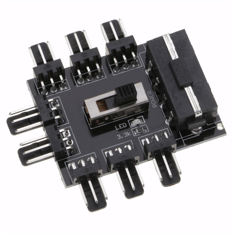 1 to 8 Channel Hub IDE Interface Power Splitter For 2A 12V 3Pin Fan 5.3*5*1.5 cm