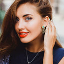 6pairs/set Elegant Rhinestone Beads Earrings Women Flower Leaf Ear Stud Jewelry