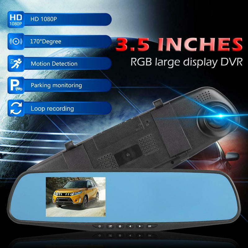 3.5in 1080p Car In-Dash DVR Cam Digital Video Recorder Rear View Mirror Camera