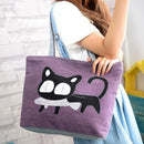 Girl cat eat fish shopping bag Shoulder Women Handbags beach tote bags hand E4P5