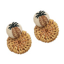 Handmade Pineapple Drop Earrings For Women Wooden Straw Weave Rattan EarringX3U8