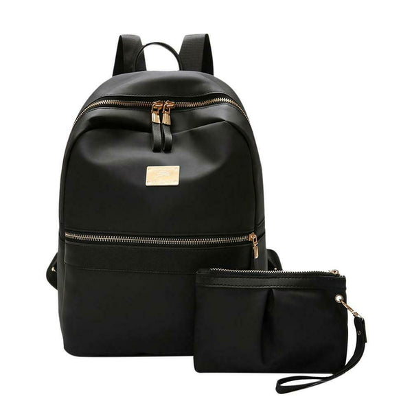 2pcs/set Women Nylon Backpack Clutch Preppy Solid Shoulder Schoolbags Purse SN9F