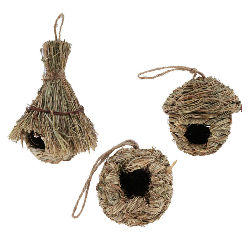 Straw Bird Nest Hanging Roosting Nest Birdhouse - Set of 3