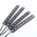 4pcs 9 LED 7 Color RGB Strips Sound Remote Control Activated Car Interior Light