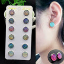 6 Pairs Womens Colorful Earring Galaxy Time Gem Stainless Steel Stud Earrings