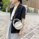 Round Basketball Women Leather Shoulder Messenger Bag Chain Handbag (White)