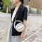 Round Basketball Women Leather Shoulder Messenger Bag Chain Handbag (White)