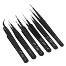 6pcs Stainless Steel Safe Anti-Static Tweezers Set Manicure Tool with Bag