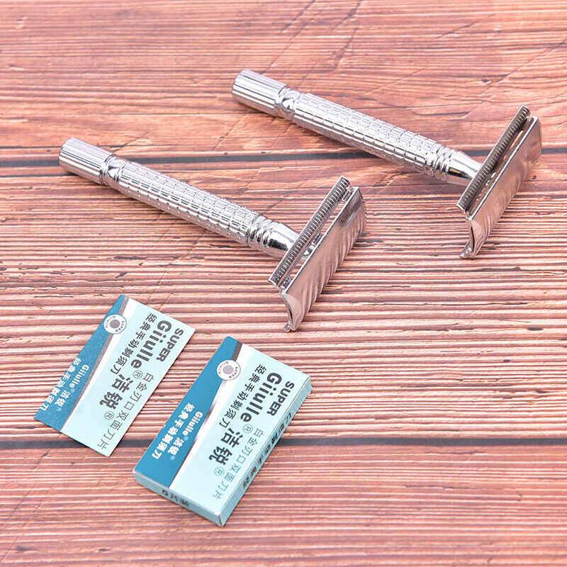 Double-Sided Stainless Steel Razor Blade Razor For Men 1 Blade Holder+10 Bla Bj