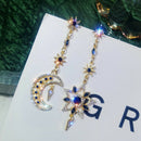 Women Retro Blue CrystalStar Moon Drop Dangle Earrings Charm Ear Stud Jewel&+