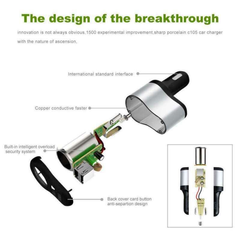 Dual USB Car Charger Adapter Safety Socket with Cigarette Lighter 3.1A 120W PAH