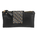 Women PU Leather Fashion Black Rivet Handbag Clutch Bag Zipper Long Wallet