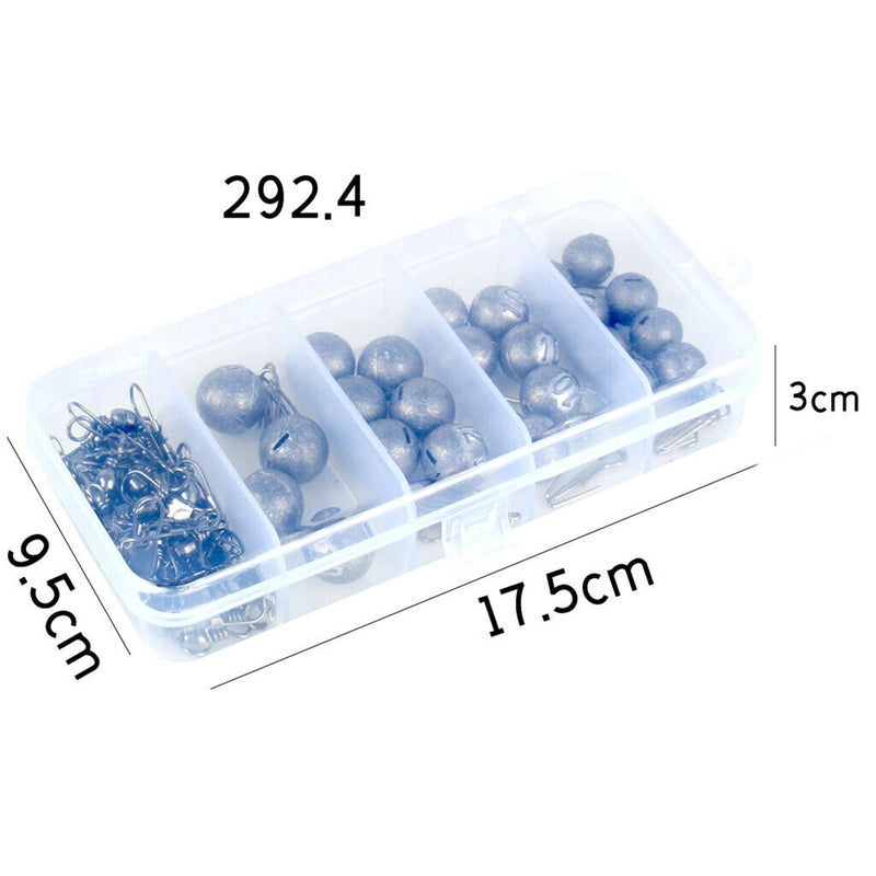 Fishing Weights Sinkers Kit 4 Sizes Cannonball Quick Insert With Tackle Box