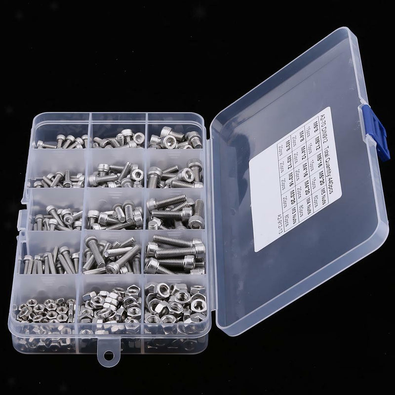 440pcs M3 M4 M5 Stainless Steel Hex Socket Head Cap Screws Nut Kit+Box
